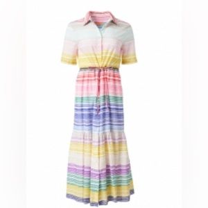 VILAGALLO Short Sleeve Maxi Striped Eyelet Dress Size 42/‎ US M